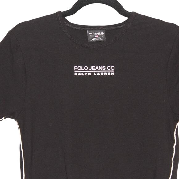 Vintage Polo Jeans Ralph Lauren Black T-shirt 100% Cotton Size Large - Picture 3 of 5
